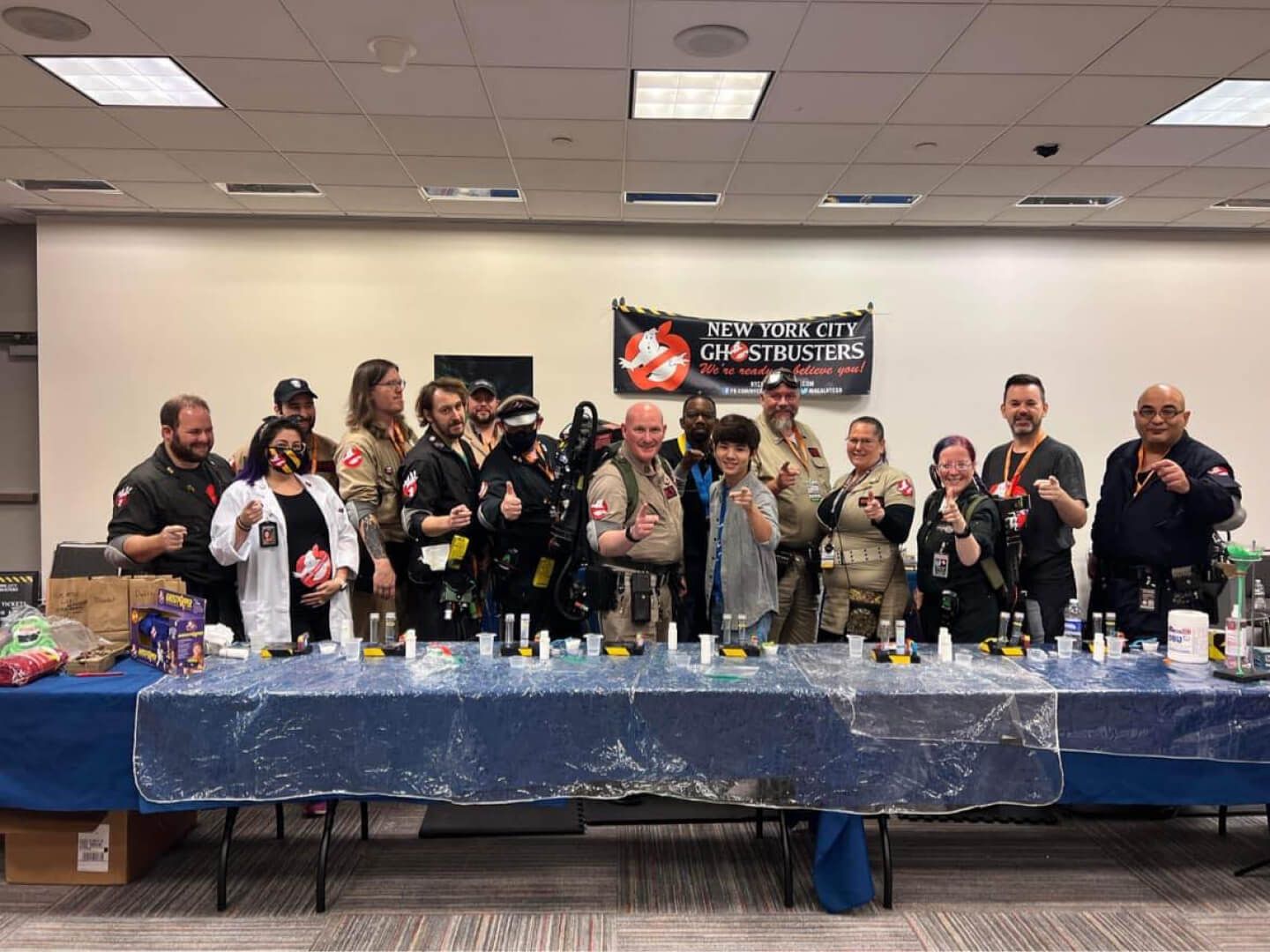 New York City Ghostbusters team photo from New York Comic Con 2021 with Logan Kim and Eric Reich from Ghost Corps.